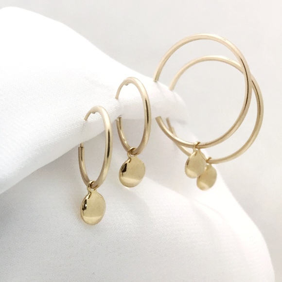 Large Gold Hoops with Charms - 18K Gold Filled LG - Picture 3 of 3
